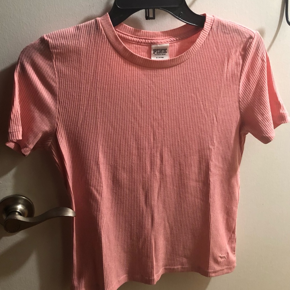 PINK Victoria's Secret Ribbed Crew Neck Tee - Pink